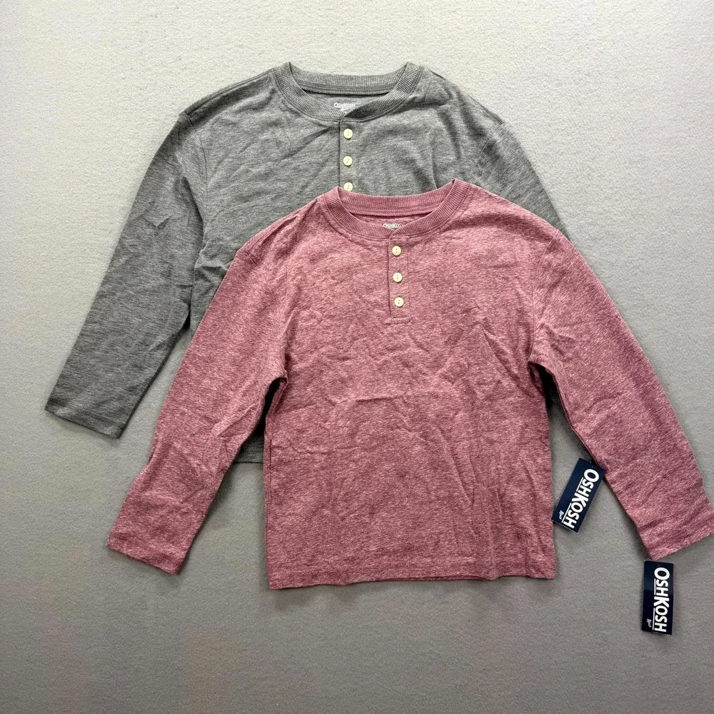 Lot Of 2 OshKosh B'gosh Henley Shirt Toddler Boys 6/6A Gray Pink Cotton Pullover